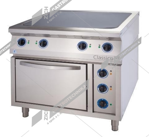 ALBA Sklokeramický sporák s dvířky a policí  E-C-TG RHB-4/900 DS