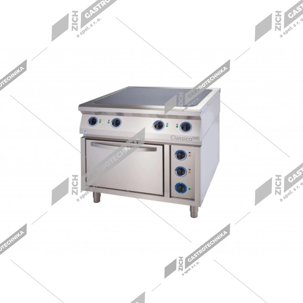 ALBA Sklokeramický sporák s volným prostorem a policí  E-C-TG RHB-4/900 FS